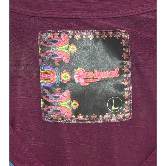 DESIGUAL Cocktail Dress Made in Spain Long Sleeve Tribal Festival Red V-Neck - Picture 8 of 11